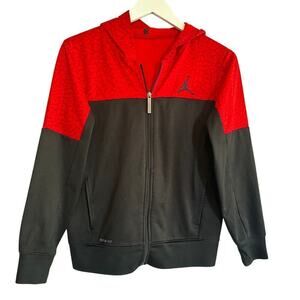 Air Jordan Nike Kids Size Large 12-13 yo Red Black Zip Therma Fit Hoodie FLAWED